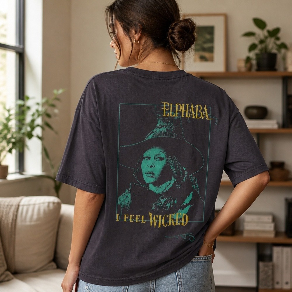 Wicked Movie Elphaba I Feel Wicked Graphic T-Shirt Gray Medium NEW